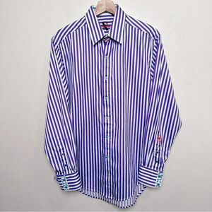 Robert Graham Mens Medium Striped Purple Button Front Casual Long Sleeve Shirt
